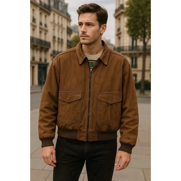 G-III Dark Brown Leather Bomber Jacket Suede-like‎ SZ Medium Aviator - Picture 10 of 10